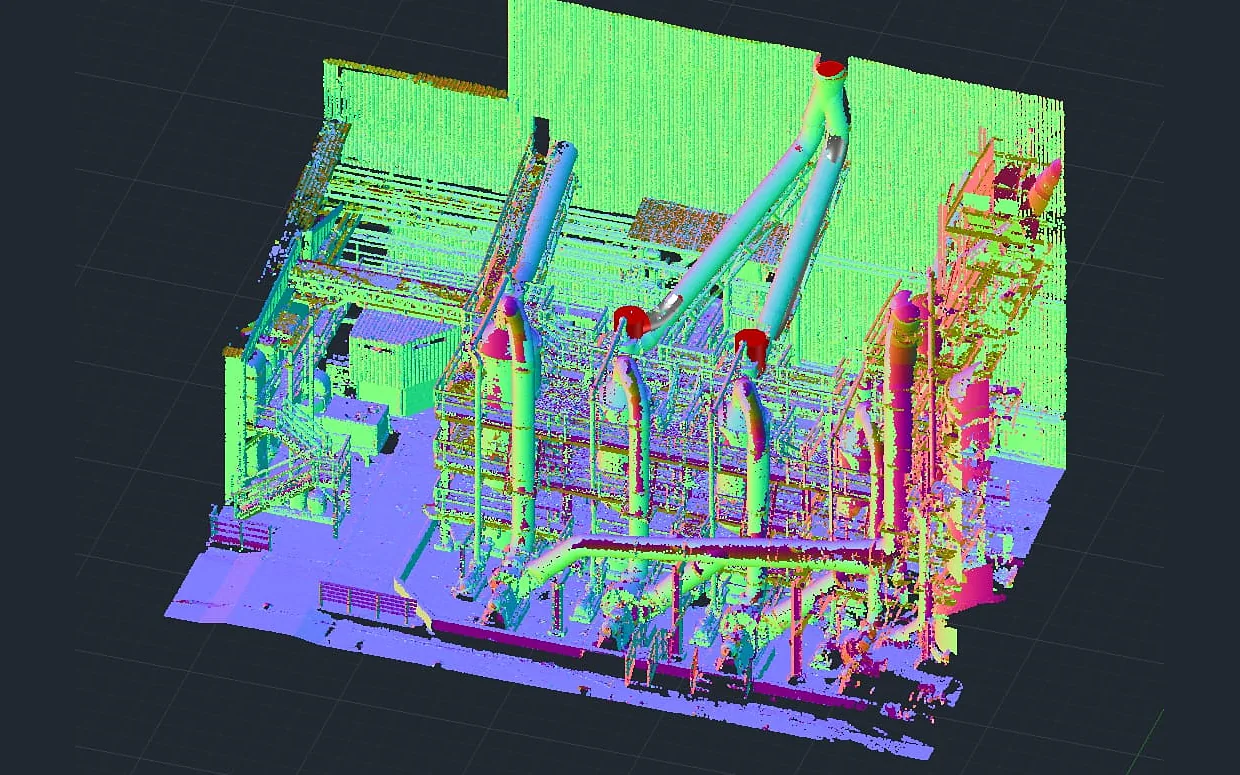 Nuvem de pontos com mapa de normais para modelagem 3D de tubulações, estruturas e passarelas